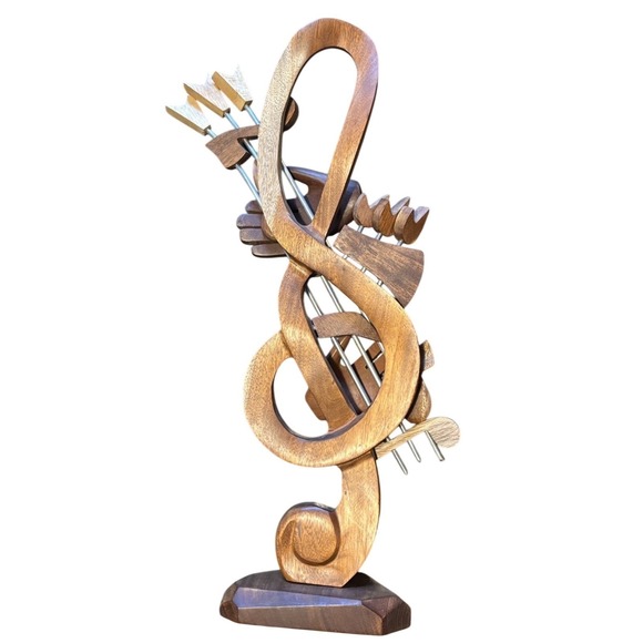 Vintage Carved Wood Musical Notes & Treble Clef Sculpture Abstract Music Art 16" - Picture 7 of 7